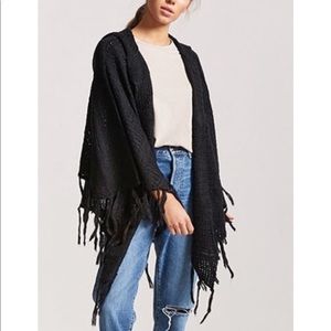 black hooded sweater knit poncho
